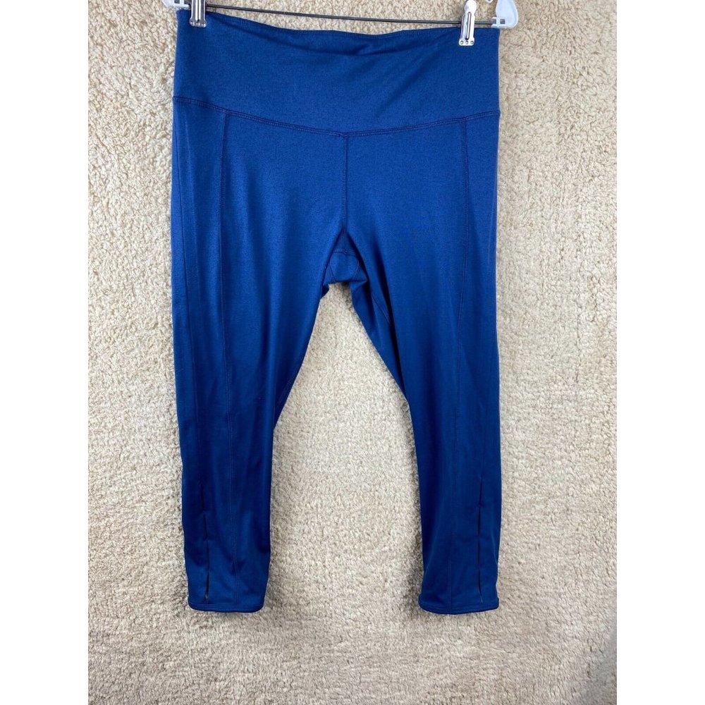 Cascade Sports Women's Size L Blue Athletic Leggings With Lower Leg Cutouts